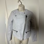 Gap  Women's Light Gray Leather Jacket Photo 4