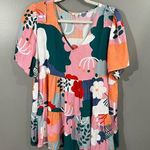 JODIFL  Tiered babydoll Short Sleeve V Neck Floral Top Women's Size L Photo 0