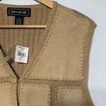 Vintage Spice of Life Boho 70s Leather Knit Suede Vest Size XL NEW Tan Photo 1