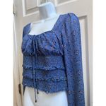 Free People Lolita Blue Smocked Milkmaid Boho Floral Print Crop Top Size Medium Photo 5