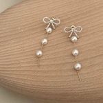 Elegant Bow White Pearl Dangle Drop Earrings for Women Gold Photo 0