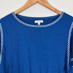 Max Studio Top Womens 1X Blue Flutter Sleeve Crew Neck Embroidered Hi Low Blouse Photo 2