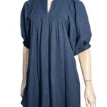 Never A Wallflower Women’s XS Navy Blue Gold Metallic Stripe High Neck Dress Photo 3