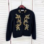 Karen Scott Vintage Sequin Fuzzy Angora Wool Cardigan Sweater Black Gold Medium Photo 6