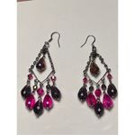 Pink & Purple Crystal Chandelier Drop Earrings French Hooks Pierced Ears Women Purple Photo 5