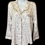 Victoria's Secret Victoria’s Secret Satin Feel Champagne Print Pajama Top Medium White Pink Black Photo 2