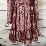Oh Polly Polly Burgundy Patterned Ruffle Neck Long Sleeve Fit & Flare Dress Photo 6