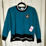 Juicy Couture NWT JUICY Sweater Peacock Blue White Black Trim Side Slits Size Small Photo 0