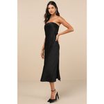 Lulus NWT  Effortless Bliss Black Satin Strapless Cowl Back Midi Dress Cocktail S Photo 8