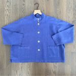 Vintage 90s Linen Blend Chore Coat Boxy Swing Jacket in Dusty Purple Size Large Photo 3