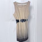 Women’s Polka Dot Business Casual Belted Midi Dress Tan Size L Photo 1