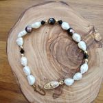 Freshwater Pearl Onyx Crystal Gold colored Large Bead Bracelet Black Photo 2