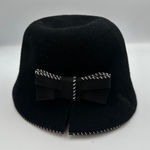 Galliano Sorbatti Wool Cloche Hat Black Bow Accent Made In Italy Black Photo 0