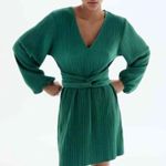 ZARA  Pleated Knotted Puff Sleeve Emerald Green Dress Photo 6