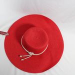 Merona NWT Women's Large Red Coral Floppy Hat with Cream Braided Trim and Gold Beads Photo 4