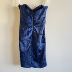 David's Bridal David's‎ Bridal Short Stretch Satin Dress with Sweetheart Neckline Blue S… Photo 3