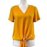 Madewell  Novel Tie Front Mustard Short Sleeve XS Airy V-Neck Lightweight Top Photo 0