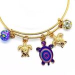 Boutique Beaded Sea Turtle Charm Colorful Bangle Bracelet Photo 3
