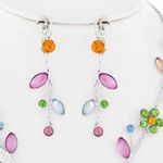 SILVER TONE & MULTI COLOR RHINESTONE FLOWER NECKLACE & EARRING SET Photo 1