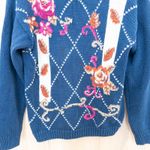 VTG Shenanigans Womens Embroidered Sweater Size S Navy Floral 90s Boho Fall Blue Photo 2
