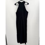 Anthropologie Dress SZ Large Midi Black Slit Halter Fringe Stretch Linen Cotton Photo 15