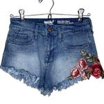 Floral Embroidered High Rise Denim Shorts Blue Size 00 Photo 0