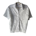 Peach White Lace Crochet Button Down Short Sleeve Shirt Top L Coquette Victorian Size L Photo 0