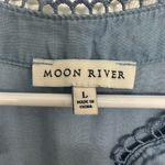 Lucky Brand Moon River Blue Puff Sleeve Boho Blouse Size L Photo 1