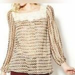 Free People  New Romantics Blouse Top Beaded Crochet Knit Semi Sheer Size Small Photo 13
