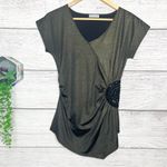 Metallic Bronze & Black Asymmetrical Top w/ Ruching & Beaded Accent Size Large Photo 10
