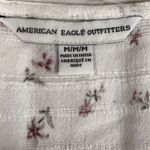 American Eagle White Floral Puff Sleeve Tie Neck Smocked Peasant Top M Boho Photo 1