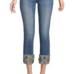 Driftwood  Colette Skinny Cropped Jeans Aztec embroidered cuff sz 28 Photo 0