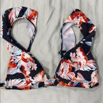 Women’s Blue Orange Padded Bra Style Floral Ruffle Swim Bikini Top Sz S Photo 1