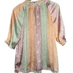 Current Air Anthropologie M Pink Pastel Floral Short Tiered Tie Neck Top Blouse Photo 3