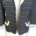 Juicy Couture  Y2K Navy Tweed Open Front Jacket Cream Trim Cropped Preppy XS 2 Photo 3