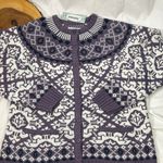 Vintage National Fair Isle cardigan sweater purple and white Women’s Size Medium Photo 0