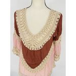 GORGEOUS M/L Brown/Pink Ivory Crochet Beach Pool Cover Up Hi Lo Hem Boho Hippie Pink Size M Photo 1