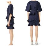 Fame and Partners  Navy Blue Mini Cocktail Dress Ruffle Layered Cotton Size Small Photo 1