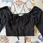 Daisy Street  Black Puff Sleeve Cropped Corset Milkmaid Style Cropped Blouse Photo 2