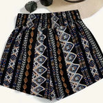 NEW, Black Graphic Print, Smocked Waist Shorts Size L Photo 0