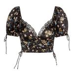 For Love & Lemons  August cropped top lace floral bows tie coquette print vneck Photo 1