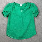Carolina belle Green Polka Dot Short Sleeve Blouse Women's XS Pleated Split Neck Photo 0