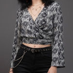 H&M Crop Top Womens 4 Black Gray Snake Print Long Sleeve Y2K Punkcore Grunge Photo 0