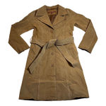 Vintage Jennyfer J 100% Leather Trench Coat Size S Hippie Y2K 70s 80s Bohemian Brown Photo 0