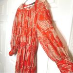 ZARA Red Paisley Print Mini Dress Long Sleeve Smocked Waist Casual Medium Photo 3