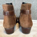 Lands' End Ankle Boot Women's Size 7 B Tobacco Brown Suede Leather Gold Buckle Photo 4