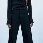 ZARA ZW Premium Marine Straight Jeans Fray Raw Hem Wide Leg Crop Size 4 Photo 0