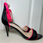 ESSENTIEL Antwerp Heels Sandals Black Pony Hair Neon Pink Trim Ankle Strap 9.5 Photo 0