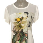 Karen Millen Floral Graphic Tee w Sheer Mesh Yoke Size 12 Top T-shirt M L Photo 0