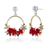 Women's Pearl Crystal Flower Dangle Drop Hoop Earrings Gold Photo 3